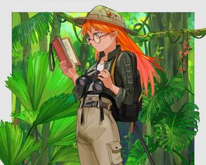 Preview wallpaper girl, elf, traveler, jungle, anime, art, cartoon