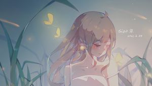 Preview wallpaper girl, elf, well, grass, anime, art