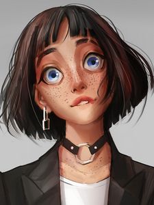 Preview wallpaper girl, emotion, choker, anime