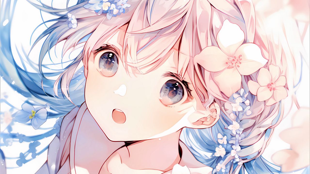 Wallpaper girl, emotion, flowers, anime