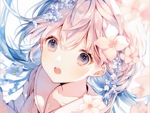 Preview wallpaper girl, emotion, flowers, anime