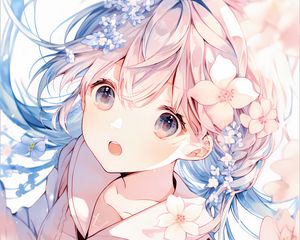 Preview wallpaper girl, emotion, flowers, anime