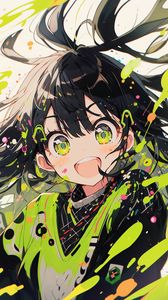 Preview wallpaper girl, emotion, paint, spots, anime, art