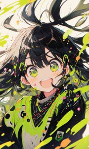 Preview wallpaper girl, emotion, paint, spots, anime, art