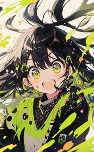 Preview wallpaper girl, emotion, paint, spots, anime, art