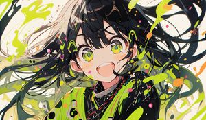 Preview wallpaper girl, emotion, paint, spots, anime, art