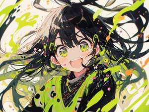 Preview wallpaper girl, emotion, paint, spots, anime, art