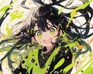 Preview wallpaper girl, emotion, paint, spots, anime, art