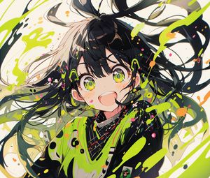 Preview wallpaper girl, emotion, paint, spots, anime, art