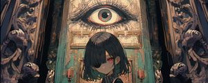 Preview wallpaper girl, eye-patch, eye, door, anime