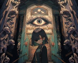 Preview wallpaper girl, eye-patch, eye, door, anime