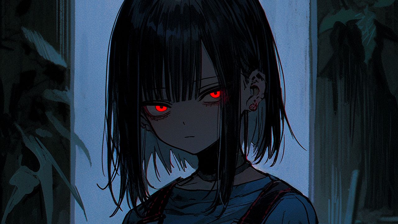 Wallpaper girl, eyes, anime, dark