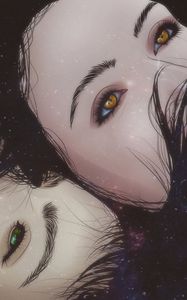 Preview wallpaper girl, eyes, art, face, hair, cosmic