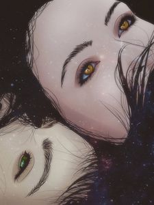 Preview wallpaper girl, eyes, art, face, hair, cosmic