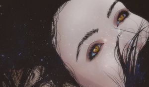 Preview wallpaper girl, eyes, art, face, hair, cosmic