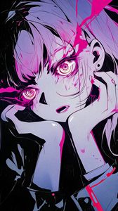 Preview wallpaper girl, eyes, art, anime, pink, spirals