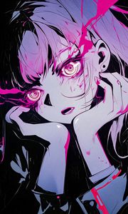 Preview wallpaper girl, eyes, art, anime, pink, spirals