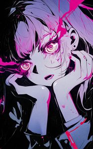 Preview wallpaper girl, eyes, art, anime, pink, spirals