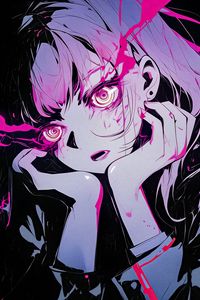 Preview wallpaper girl, eyes, art, anime, pink, spirals