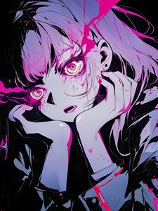 Preview wallpaper girl, eyes, art, anime, pink, spirals