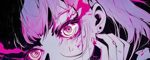 Preview wallpaper girl, eyes, art, anime, pink, spirals