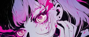 Preview wallpaper girl, eyes, art, anime, pink, spirals