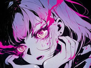 Preview wallpaper girl, eyes, art, anime, pink, spirals