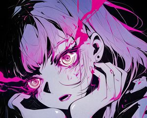 Preview wallpaper girl, eyes, art, anime, pink, spirals