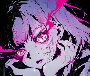 Preview wallpaper girl, eyes, art, anime, pink, spirals