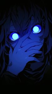 Preview wallpaper girl, eyes, blue, hand, art, anime