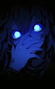 Preview wallpaper girl, eyes, blue, hand, art, anime