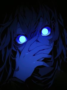 Preview wallpaper girl, eyes, blue, hand, art, anime