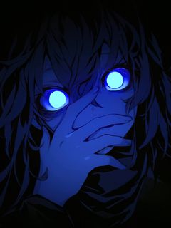 240x320 Wallpaper girl, eyes, blue, hand, art, anime