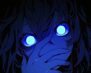 Preview wallpaper girl, eyes, blue, hand, art, anime