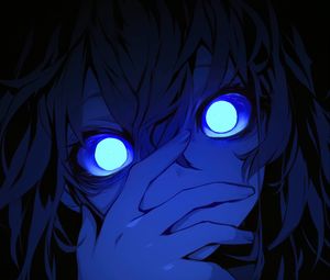 Preview wallpaper girl, eyes, blue, hand, art, anime