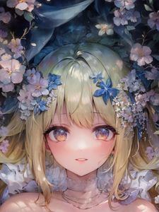 Preview wallpaper girl, eyes, blush, flowers, choker, jewelry, art