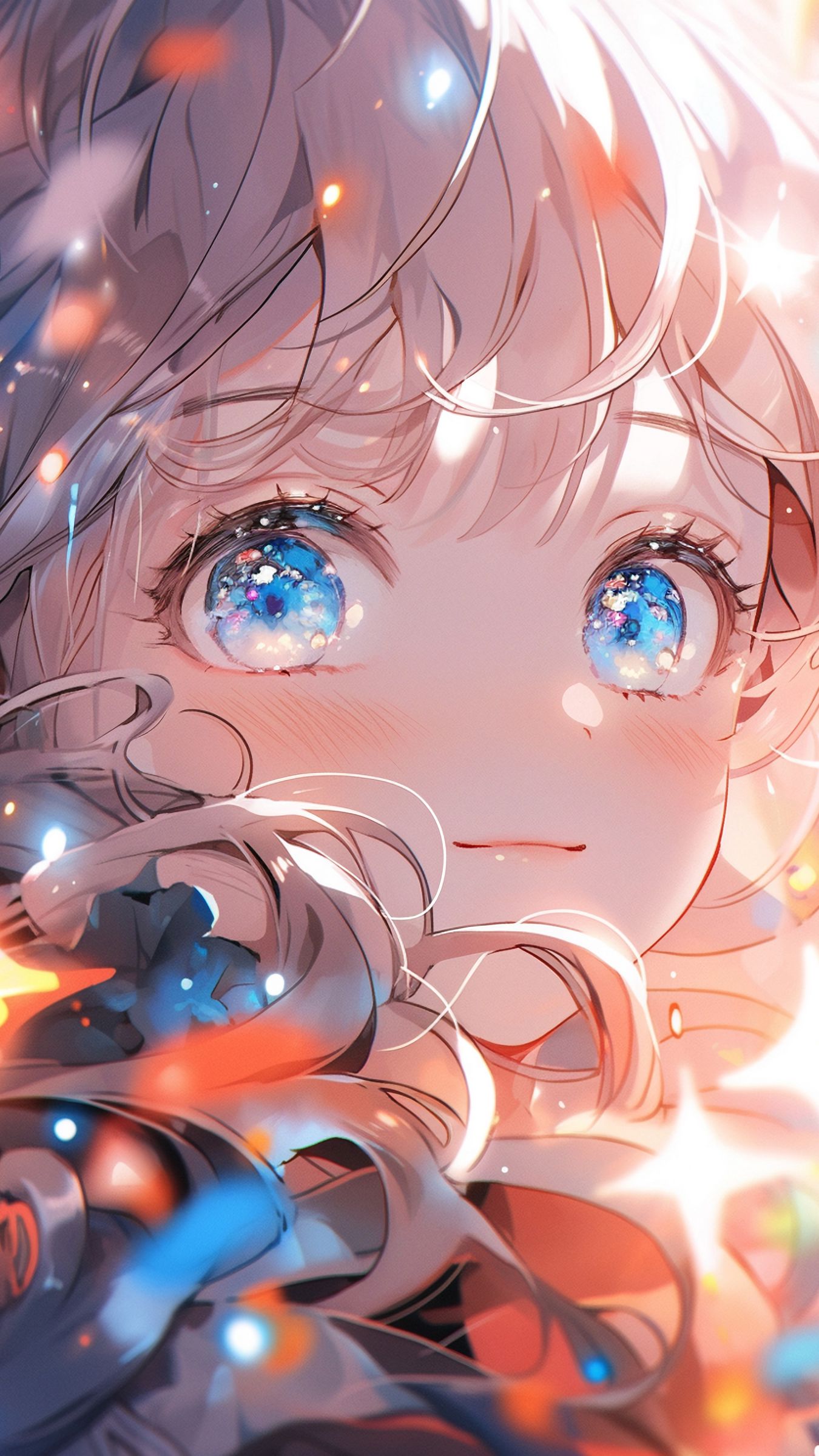 Download Wallpaper 1350x2400 Girl Eyes Blush Lights Anime Iphone 876s6 For Parallax 0875