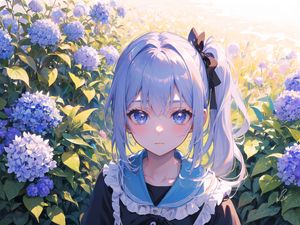 Preview wallpaper girl, eyes, blush, dress, summer, anime