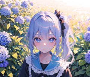 Preview wallpaper girl, eyes, blush, dress, summer, anime