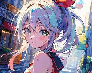 Preview wallpaper girl, eyes, bow, street, anime, art