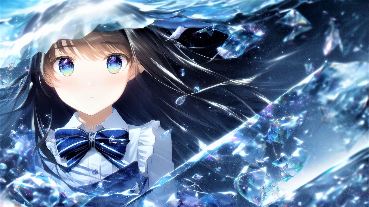 Wallpaper girl, eyes, butterfly, water, blue, anime