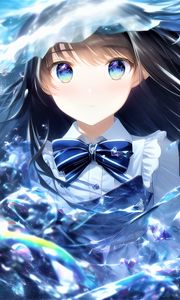 Preview wallpaper girl, eyes, butterfly, water, blue, anime
