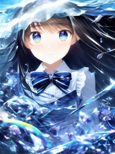 Preview wallpaper girl, eyes, butterfly, water, blue, anime