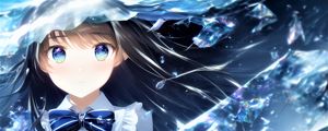 Preview wallpaper girl, eyes, butterfly, water, blue, anime