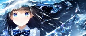 Preview wallpaper girl, eyes, butterfly, water, blue, anime