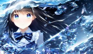 Preview wallpaper girl, eyes, butterfly, water, blue, anime