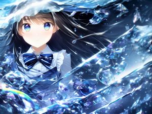 Preview wallpaper girl, eyes, butterfly, water, blue, anime