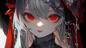 Preview wallpaper girl, eyes, cap, red, anime