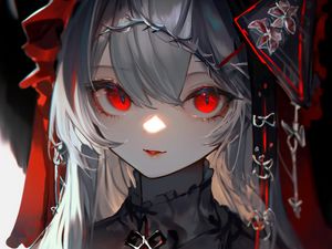 Preview wallpaper girl, eyes, cap, red, anime