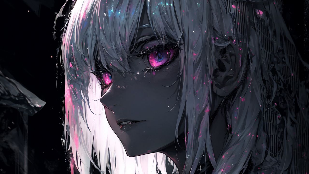 Wallpaper girl, eyes, dark, art, anime